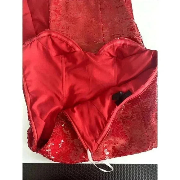 H:OURS Cesca RED Sequin Strapless Dress Size 0 XXS Valentine's Day Sexy Bodycon - Picture 9 of 11